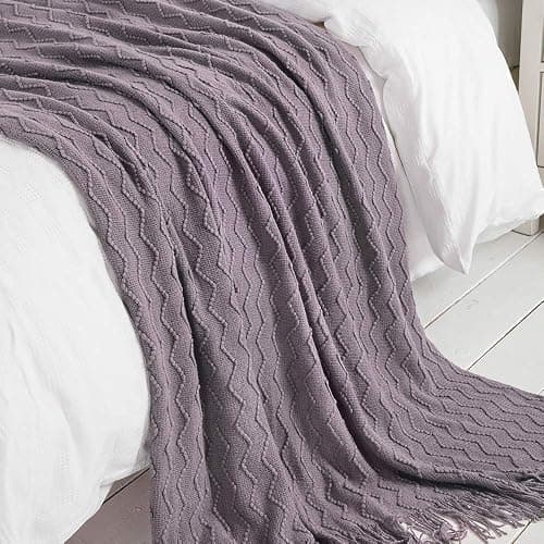 BOURINA Dark Lavender Throw Blanket 50x60 Inch Knit Soft Throw Sofa Blanket | Knitted Throw Blanket 50x60 Inches, Soft Lightweight Boho Weave Throw Decorative Couch Blanket for Living Room Bedroom Chair thumbnail 6