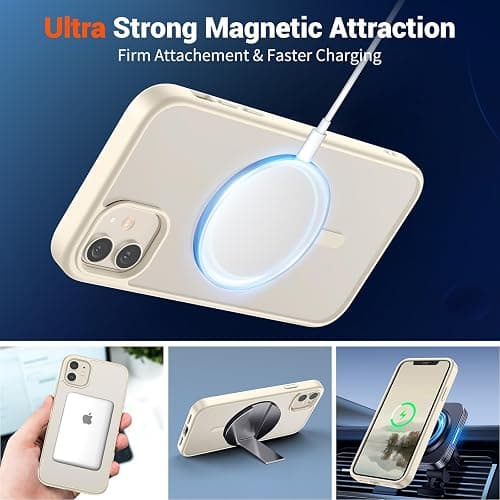 SUPFINE Magnetic for iPhone 12 Mini Case & iPhone 13 Mini Case (Compatible with MagSafe) (Military Grade Drop Protection) Slim Translucent Matte Shockproof Phone Cover,Antique White thumbnail 5
