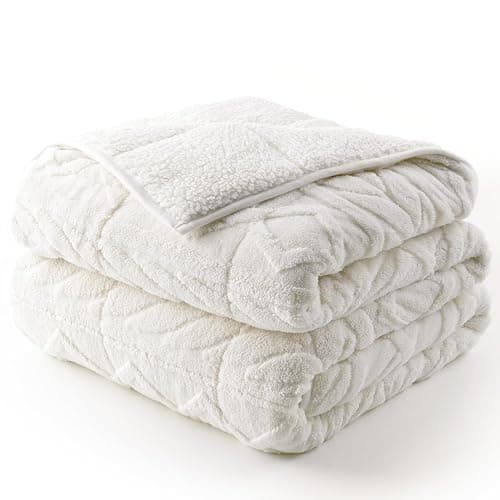 Cottonblue Jacquard Weighted Blanket 15lbs for Adults Queen Size, Ultra Soft Cozy Comfort Sherpa Blanket for Relax and Sleep, Heavy Bed Blankets with Cemaric Beads, 60x80 Inches, Cream White thumbnail 9