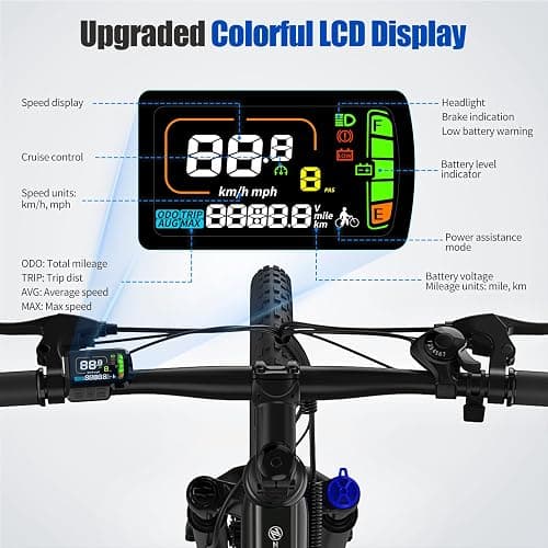 ZDZA Electric Bike, 1000W Peak Motor, 26” Ebike for Adults, 40 Miles Range & 22 Mph Step-Over E Bike, Electric Bicycle for Commute, 7 Speed & Colorful LCD Display, UL2849 Certified thumbnail 5