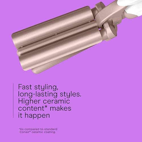 Conair Double Ceramic 3 Barrel Curling Iron, Triple Barrel Waver Hair Tool Creates Deep, Continuous Waves, Hair Curler for All Hair Lengths, White/Rose Gold thumbnail 3