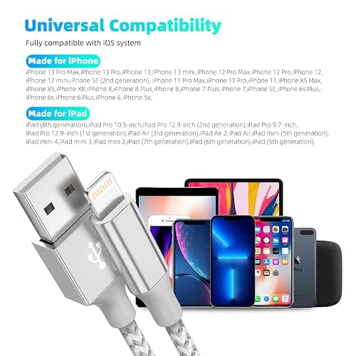 iPhone Charger Fast Charging Lightning Cable Phone Charger (Grey White) | MFi Certified Lightning Cable, 3 Pack 10FT, Fast Charging and Data Sync, for iPhone 14 13 12 11 Pro Max XR X 8 7 6 thumbnail 7