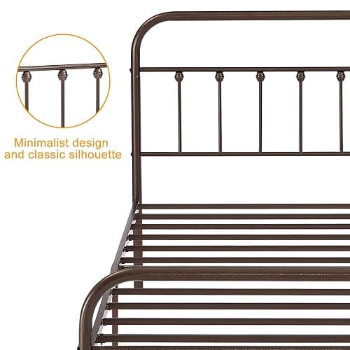 VECELO Queen Size Victorian Style Metal Bed Frame with Headboard Classic Metal Platform Bed Frame Mattress Foundation with Victorian Style Footboard/Under Bed Storage/No Box Spring Aple thumbnail 9