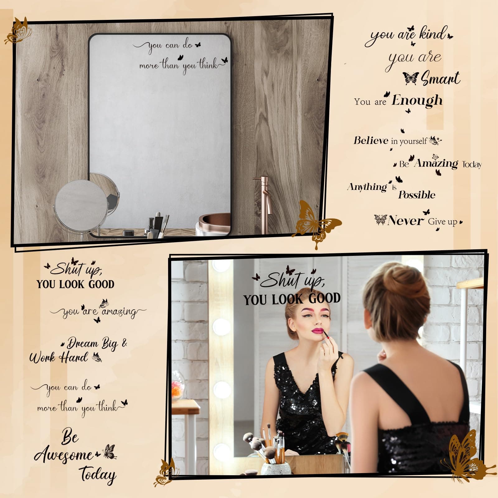 Geyoga 12 Pcs Inspirational Quote Mirror Decals Vinyl Positive Affirmations Mirror Decals Be Amazing Today Be Awesome Today Motivational Stickers for Bedroom Living Room Office Bathroom(Butterfly) thumbnail 2