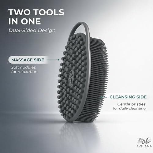 Avilana Premium Silicone Body Scrubber - Trusted Since 2017 - SGS Certified Food Grade Dual Sided Bath Brush, Quick-Dry Exfoliating Loofah Alternative, Massage Brush Sensitive Skin Women Men thumbnail 4