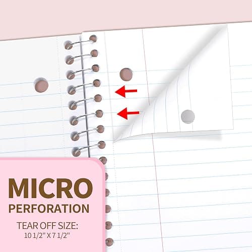SUNEE Spiral Notebook, 1-Subject, College Ruled Paper, 8" x 10-1/2", 100 Sheets per Notebook, 3-Hole Punched Paper, Water Resistant Cover, Double-sided Pockets, Spiral Lined Notebooks for Work, Pink thumbnail 6