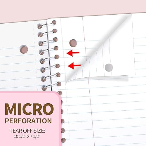 SUNEE Spiral Notebook, 1-Subject, College Ruled Paper, 8" x 10-1/2", 100 Sheets per Notebook, 3-Hole Punched Paper, Water Resistant Cover, Double-sided Pockets, Spiral Lined Notebooks for Work, Pink thumbnail 7