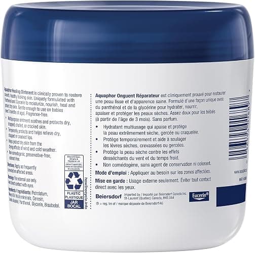 Aquaphor Healing Ointment, Multipurpose Ointment for Dry, Cracked Skin, Chafing, Cuticle Care, Fragrance Free, Non Greasy and Non Comedogenic Body Moisturizer, Dermatological Skin Care, 396g Jar thumbnail 12