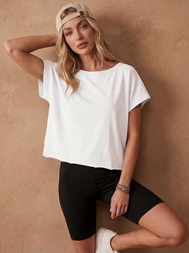 GRECERELLE Women's Open Back Workout Tops Backless Athletic Shirts Casual Crop Running Tee Y2k Yoga thumbnail 2