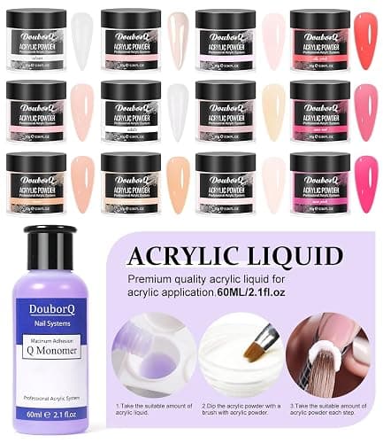 Acrylic Nail Art Kit-Nail Art Manicure Set Acrylic Powder Brush Glitter File French Tips U V Lamp Nail Art Decoration Tools Nail Drill kit for beginners with everything at home (White) thumbnail 4