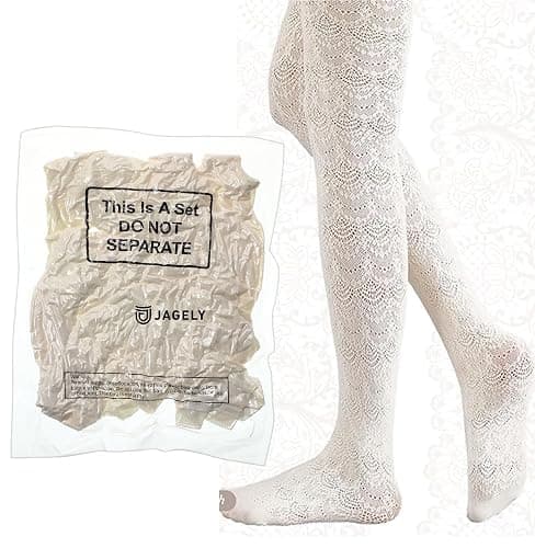 JaGely 1/2/3 Pair White Lace Tights for Women White Fishnet Hollow out Knitted Tights Lolita Stockings Lace Strips Pantyhose thumbnail 5