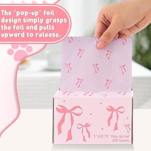 AmazingSpark Pink Bow Hair Foils for Highlighting, 5"w x 10.75"L Aluminum Pop up Hair Foil for Stylist Color Application and Highlighting Services, Non Slip 500 Pop up Foil Sheets thumbnail 4