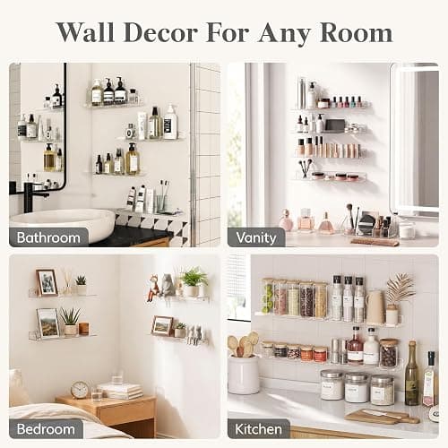 Lifewit Acrylic Floating Shelves for Bathroom 14" Clear, 4 Pack | Wall Mounted Display Shelf for Makeup, Skincare, Nail Polish, Book, Perfume Organizer for Bedroom, Living Room, Nursery Decor thumbnail 9
