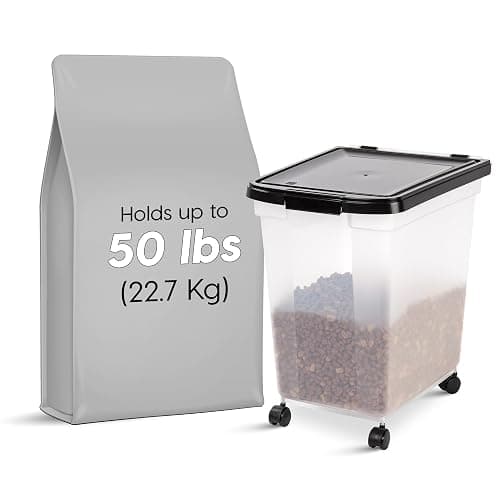 IRIS USA Airtight Dog Food Storage Container, WeatherPro, Up to 50 lbs, Removable Wheels, for Dog Cat Bird and Other Pet Food Storage Bin, Keep Fresh, Translucent Body, Made in USA, Clear/Black thumbnail 4