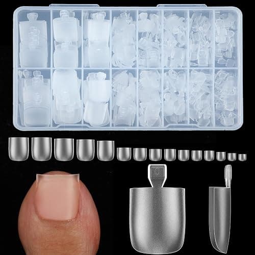 ASONRL 300 Pcs Gel X Toe Nail Tips, 15 Sizes Extra Wide Large Toenail Tips Full Cover, Matte Clear No-file Needed, DIY Artificial Nails for Toes, Square Shape False Toenails Tips - Image 1