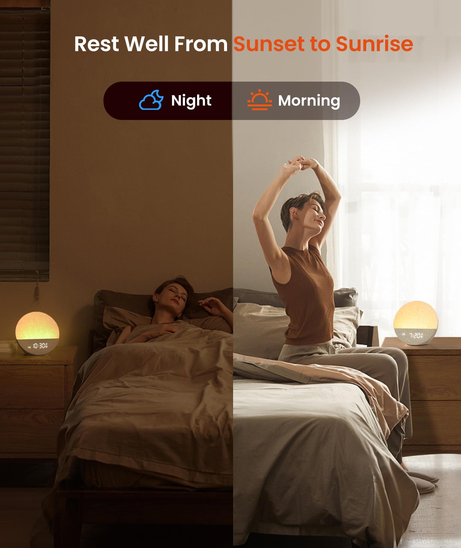 Dreamegg Sunrise 1 - Sound Machine Sunrise Alarm Clock with 9 Night Lights, 29 Soothing Sound for Sleep, White Noise Machine, Timer, Dimmable, Wake Up Light Alarm Clock for Bedroom, Kids, Adult, Gift thumbnail 7