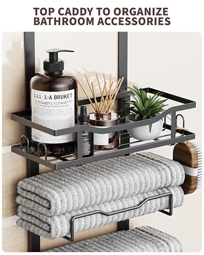 Aetyord Hanging Towel Racks for Bathroom No Drill - 6-Tier Over The Door Bath Towel Storage Organizer for Small Bathrooms - Tiered Back of Door Towel Holder Hanger for Rolled Towels RV Camper Black thumbnail 4