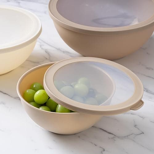 COOK WITH COLOR Mixing Bowls with TPR Lids - 12 Piece Plastic Nesting Bowls Set includes 6 Prep Bowls and 6 Lids, Microwave Safe (Brown) thumbnail 6