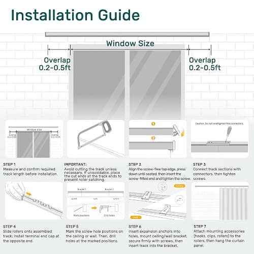 Houmiggle Ceiling Curtain Track System with Wall Mount, Silent Curtain Rail for Room Divider with Three Types of Hooks, 6ft - 9ft, White thumbnail 8