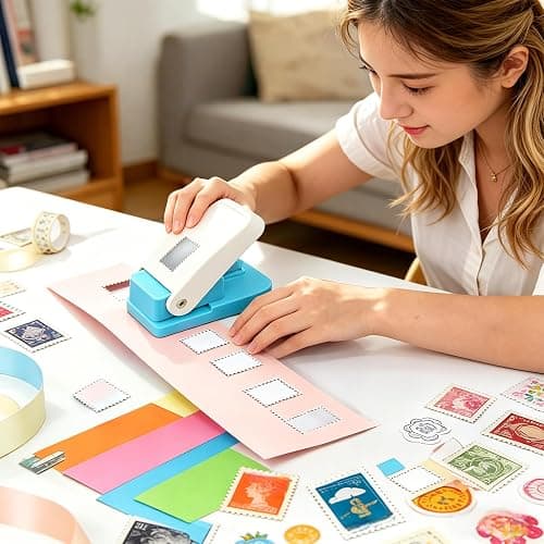1.5x1.25inch Rectangular Postage Stamp Puncher | Lever Action Paper Stamp Punch for Scrapbook, DIY Card Making & Paper Crafting Arts Crafts Supplies thumbnail 5