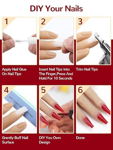 Yokilly Practice Hand for Acrylic Nails,100PCS Practice Nail Tips Flexible Nail Practice Hand with Stand,Silicone Nail Hand Practice Model for Nail Training,Fake Hands With 3PCS Professional Nail File thumbnail 7
