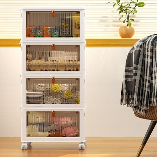 YFXCVSL 4 Tier Plastic Storage Bins with Lid 23QT, Stackable Storage Containers with Wheels, Folding Storage Boxes, Collapsible Storage Bins, Closet Organizers and Storage for Living Room,Office,Dorm thumbnail 6