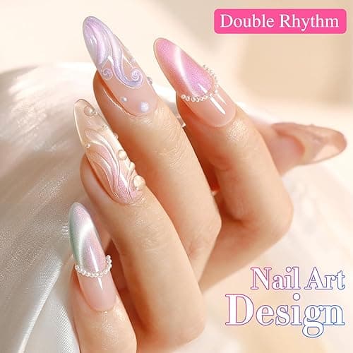 Double Rhythm Cat Eye Gel Nail Polish Set of 6 Same Color Same Bottle 0.5 Oz Shimmer Glitter with Magnet Holographic Reflective Magnetic UV Nail Polish Kit at Home (Mermaid Pink Rose-T6-31) thumbnail 8