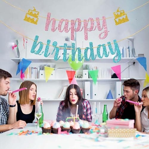 Happy Birthday Banner Pink and Blue Happy Anniversary Banner Baby Shower Decorations thumbnail 5