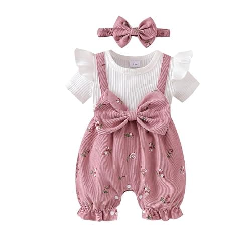 YINGISFITM Newborn Baby Girl Clothes Summer Short Sleeve Romper Floral Bow Short Jumpsuit Infant Cute Outfits - Image 1