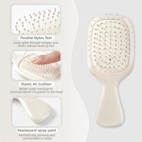 Jurrissa Mini Hair Bursh for Women Men and Kids, Protable Travel Size Hair Brush for Pockets Purses, Mini Detangler Brush for All Hair Types, Small Paddle Brush for Detangling (White) thumbnail 3