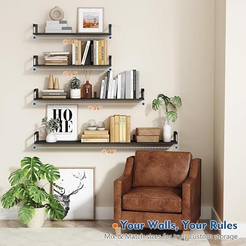 Harwaya Black Wall Shelves for Bedroom 24 Inch Long, 8 In Deep Floating Shelves for Wall, Large Wood Wall Mounted Bookshelf Hanging Shelf for Living Room Office Books Kitchen Closet Storage (Set of 3) thumbnail 5