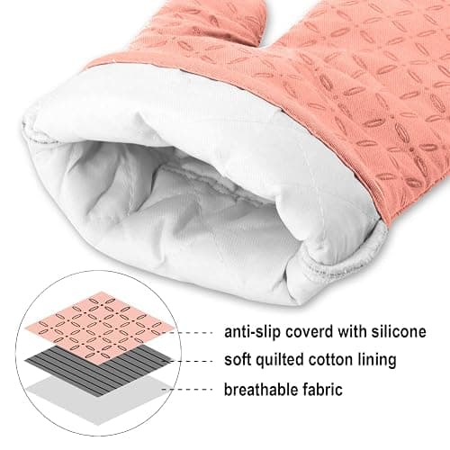 KEGOUU Oven Mitts and Pot Holders 6pcs Set, Kitchen Oven Glove High Heat Resistant 500 Degree Extra Long Oven Mitts and Potholder with Non-Slip Silicone Surface for Cooking (Pink) thumbnail 4
