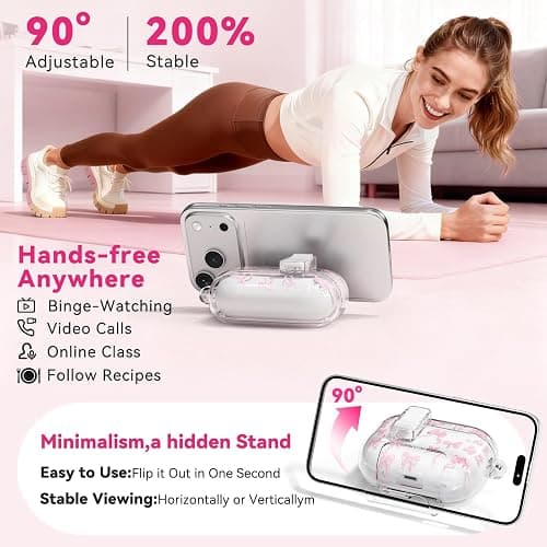 for AirPods Pro 3 Case with Secure Lock & Phone Stand, Bow-Print Clear Case for Apple AirPods Pro 3rd Generation 2025 Cover with Cleaner Keychain for Women Girly, Pink, Auto-Open Lid thumbnail 4