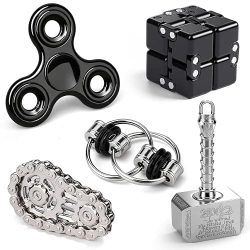 5 Pcs Fidget Toys Teen & Adult Metal Fidgets Spinner Infinity Cube Cool Hammer Hand Spinner Gadgets Office Desk Toy Sensory Items for Stocking Stuffers for Gift - Image 1