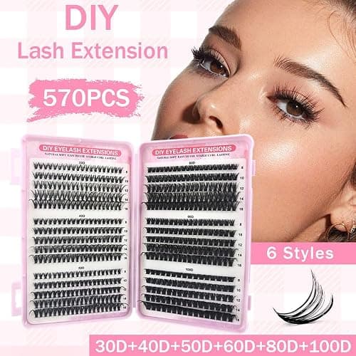 580pcs Cluster Lashes - Individual Eyelashes/Natural Eyelash Clusters D Curl Lashes 8-16MM Soft & Fluffy Thick Volume DIY Russian Lash Extensions (30D+40D+50D+60D+80D+100D) thumbnail 2