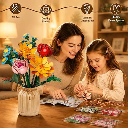 zinat Flowers Bouquet Building Set, 887Pcs DIY Romantic Floral Building Toys, Home Office Decor Gifts for Mother's Day, Valentine Day, Birthday, Christmas Day thumbnail 2