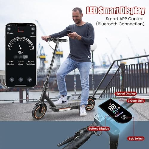 Electric Scooter for Adults, 8.5" Solid Tires, 350/500W Motor, 16/19MPH Max Speed & 12/21 Miles Range, Portable Foldable E-Scooter with Smart APP, Cruise Control, Dual-Brake System（Two Models） thumbnail 4