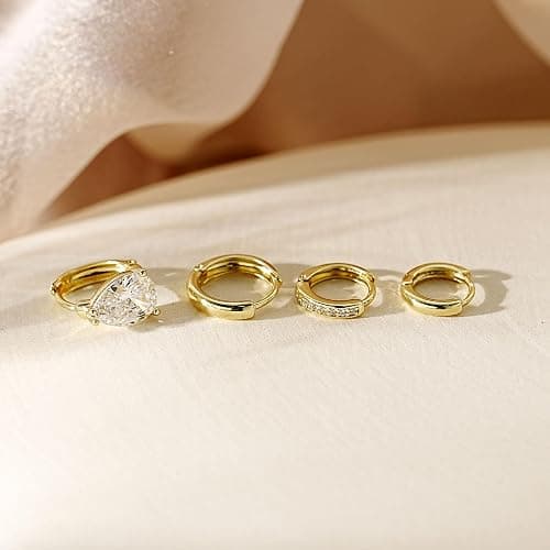 4Pairs Statement Gold Hoop Earrings for Women Trendy,Surgical Steel Gold Plated Hoop Hypoallergenic Earrings Set,Titanium Hoops Earring Stacks,CZ Cartilage Huggie Hoops Earring Gifts for Girlfriend thumbnail 8