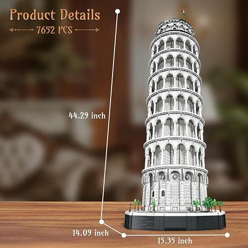Reobrix Leaning Tower of Pisa Building Block Sets for Adults 66025, 7652 PCS Large Architecture Model Kit Italy Famous Historical Landmark Building Set for Adults 14+ thumbnail 3