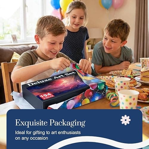 194 Piece Deluxe Art Set, Painting Drawing Art Supplies with 4 Drawing Pads, Acrylic Paints, Crayons, Colored Pencils Set in Wooden Case, Art Kit Gift Box for Kids, Teens, Adults, Artists, Beginners thumbnail 4