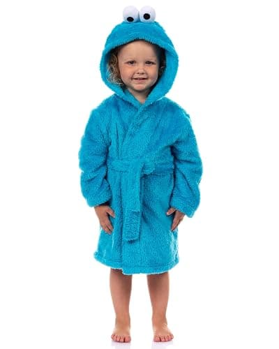 INTIMO Sesame Street Robe Toddler Cookie Monster Faux Fur Plush Hooded Bathrobe - Image 1