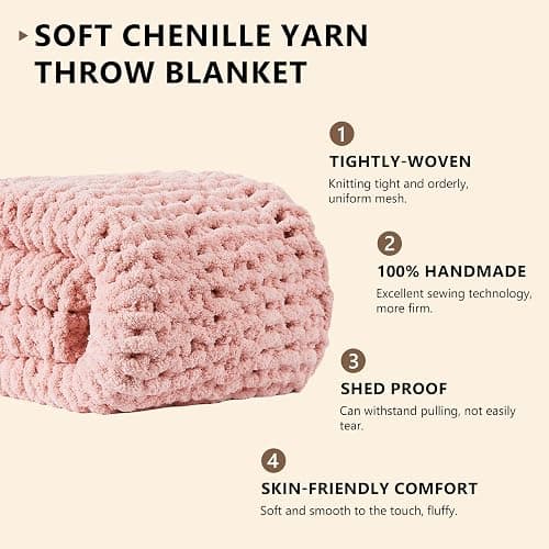 L'AGRATY Chunky Knit Blanket Throw - Soft Chenille Yarn Throw Blanket 50x60: Handmade Thick Cable Knit Crochet Blanket - Large Knit Blanket Chunky Rope Knot Throw Blanket for Couch Sofa Bed Home Decor thumbnail 2