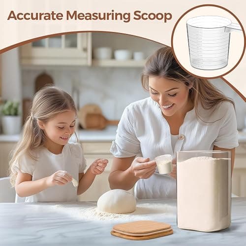 ComSaf 3.6 Qt Glass Food Storage Containers Set of 2, Large Storage Containers with Lids, Square Glass Jars with Lids, for Flour and Sugar, Cereal, Rice, Pasta, Oats, Coffee Beans thumbnail 7