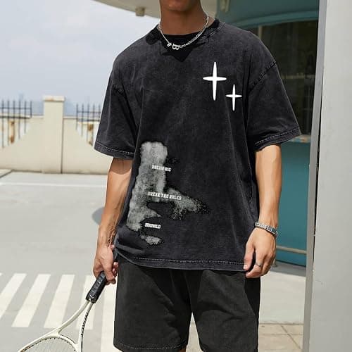 Weetiotio Mens Graphic Tees Y2k Streetwear Oversized Tshirts Vintage Acid Wash Shirts Summer Casual Inspirational Tee Shirt thumbnail 7
