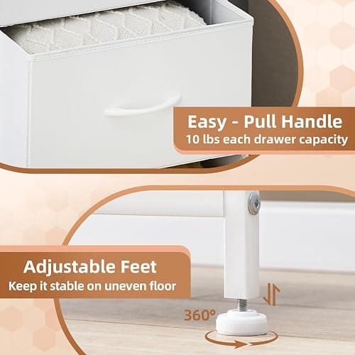 Somdot White Nightstand with Charging Station and LED Light for Bedroom, Tall 5 Drawers Dresser with Fabric Bins for Bedside Kids Dorm Room Closet Laundry Entryway, White Leather - 11"D x 16.5"W x 45.3"H (5 Drawers) - White Leather thumbnail 6