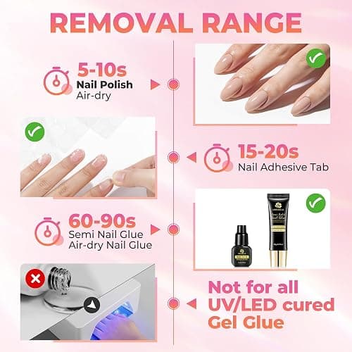 UNA GELLA 20ml*2PCS Nail Glue Remover for Press on, Multi-Functional Pinpoint Glue Remover Fast Removal Gentle Non-Acetone with Crystal Sticks for Nails Polish False Acrylic Nail Tips Home DIY thumbnail 3