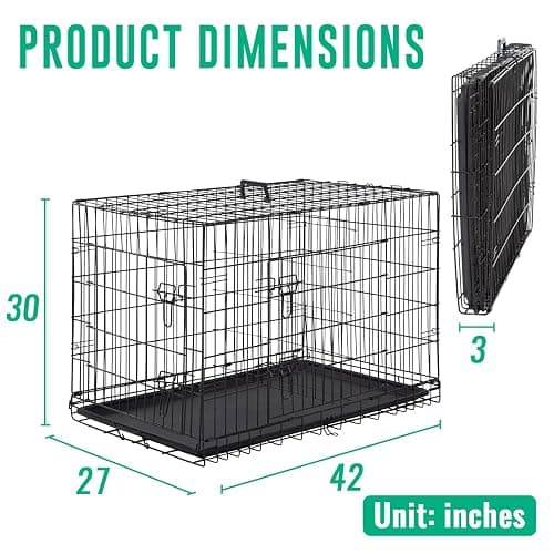 FDW Dog Crate for Large Dogs 42 Inch Folding Metal WirePet Cage Double Door W/Divider Panel Indoor Outdoor Kennel Leak-Proof Plastic Tray,Black thumbnail 7