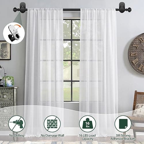 KAMANINA Curtain Rods No Drilling for Windows 32 to 86 Inches, 5/8 Inch Adjustable Renter Friendly Curain Rod with 3M Adhesive Brackets without Drilling, Black thumbnail 6