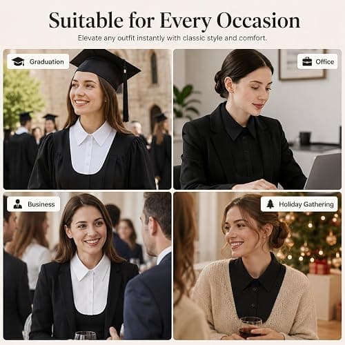 ITISMUNGO 2 Pcs Detachable Fake Pointed Collar for Women, Black & White Dickey Collar Half Shirt, Soft Breathable Faux Collar for Daily/Graduation/Office Outfits thumbnail 7