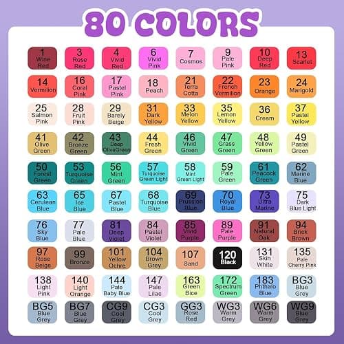 VIDIMAKPRO Alcohol Markers 80 Colors with Base Dual Tip Art Drawing Markers for Kids Students and Adults Comics Sketching Illustration - Refillable thumbnail 2